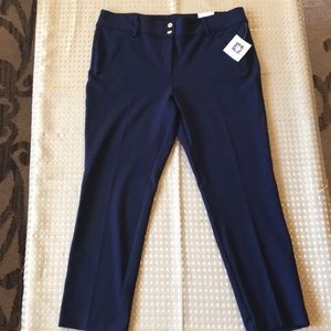 Anne Klein Navy Blue Woven Dress Pants Slim Ankle